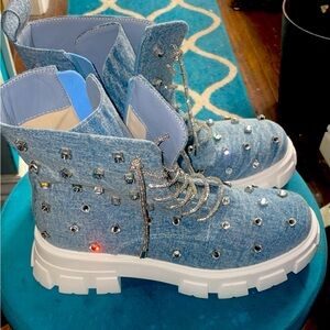Akira rhinestone denim boots. Brand new never worn size 10